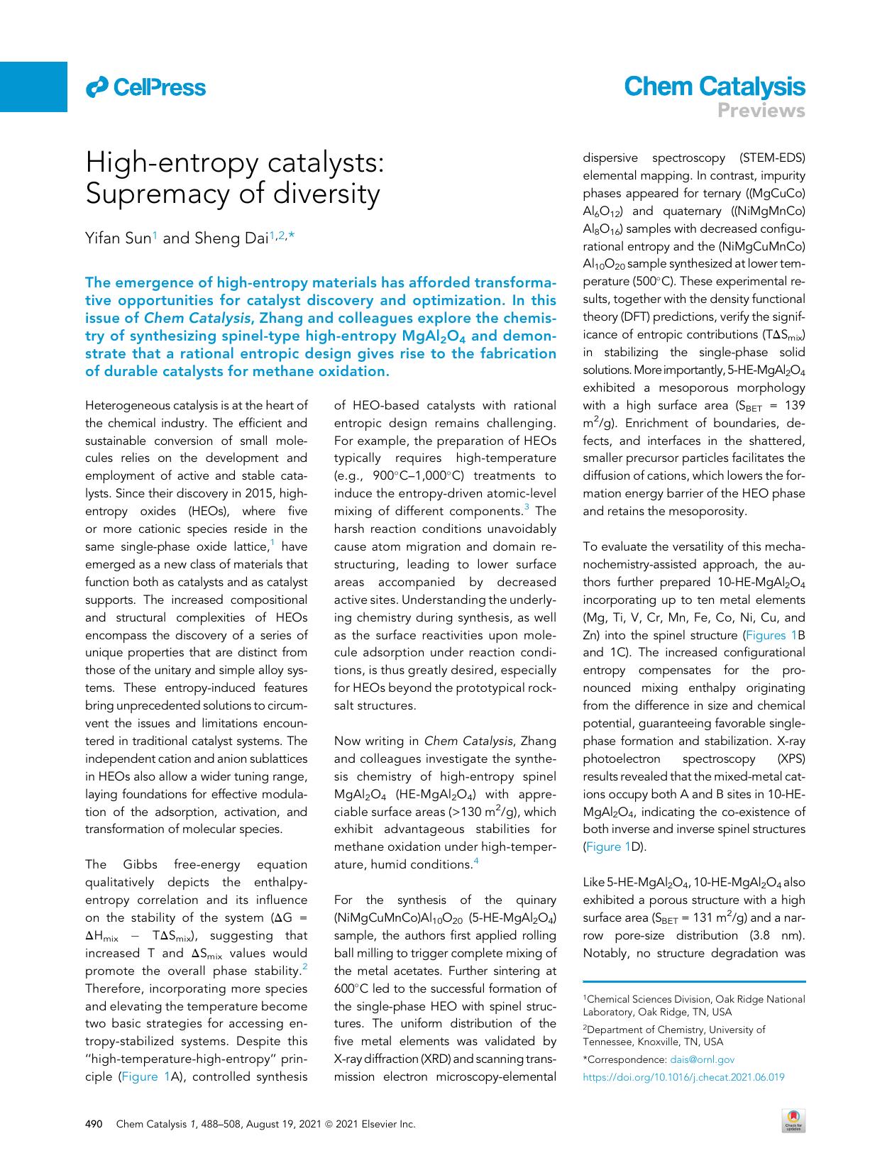 High-entropy catalysts: Supremacy of diversity by Yifan Sun & Sheng Dai
