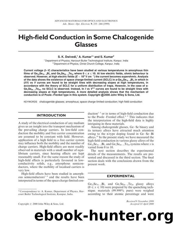 High-field conduction in some chalcogenide glasses by Unknown