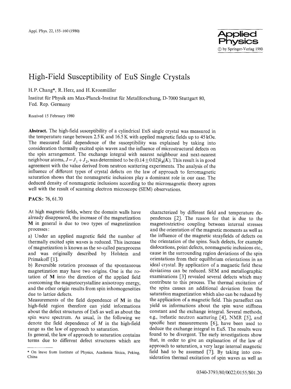 High-field susceptibility of EuS single crystals by Unknown