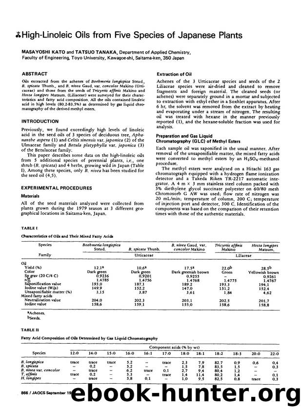 High-linoleic oils from five species of japanese plants by Unknown