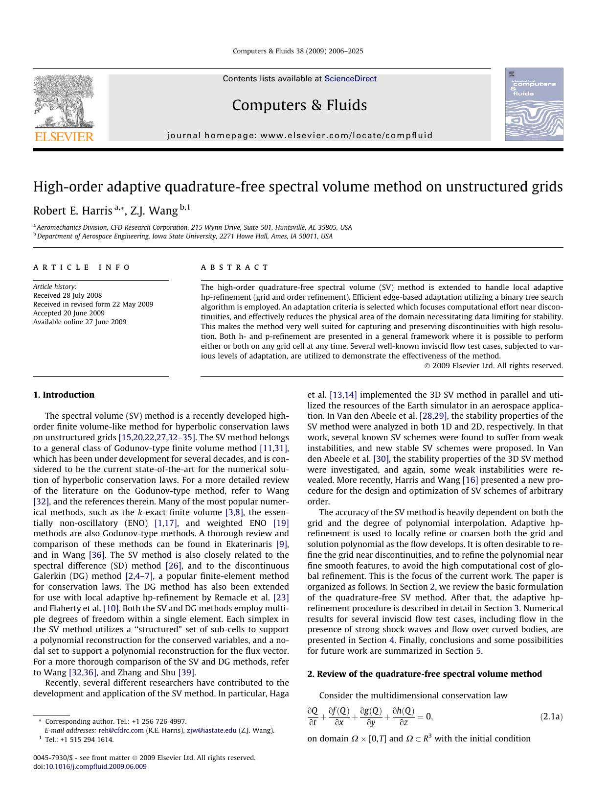 High-order adaptive quadrature-free spectral volume method on unstructured grids by Robert E. Harris; Z.J. Wang