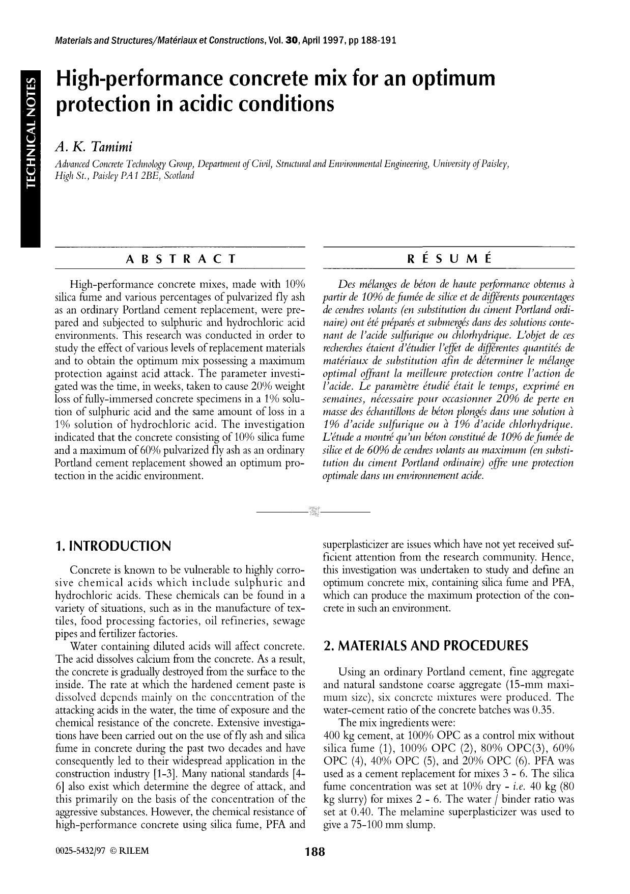 High-performance concrete mix for an optimum protection in acidic conditions by Unknown