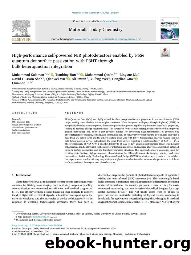 High-performance self-powered NIR photodetectors enabled by PbSe quantum dot surface passivation with P3HT through bulk-heterojunction integration by Muhammad Sulaman
