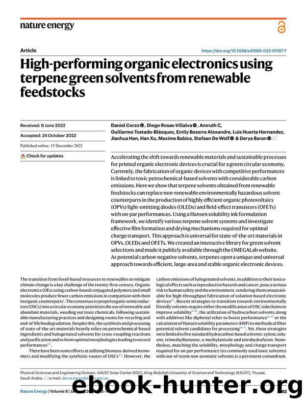 High-performing organic electronics using terpene green solvents from renewable feedstocks by unknow