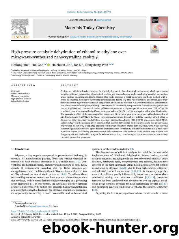 High-pressure catalytic dehydration of ethanol to ethylene over microwave-synthesized nanocrystalline zeolite Î² by Hailong Ma & Hui Gao & Haichuan Jin & Ke Li & Dongsheng Wen
