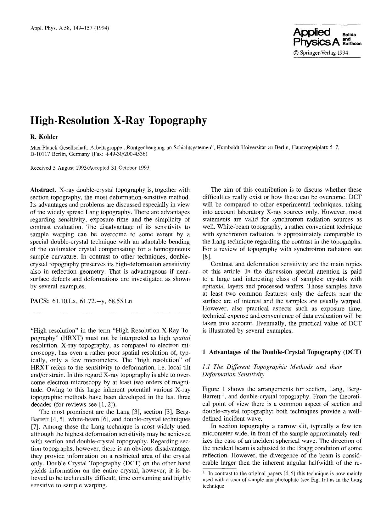High-resolution X-ray topography by Unknown