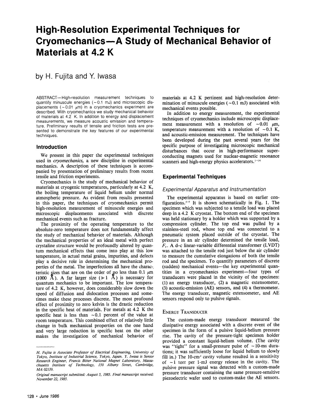 High-resolution experimental techniques for cryomechanics—A study of mechanical behavior of materials at 4.2K by Unknown
