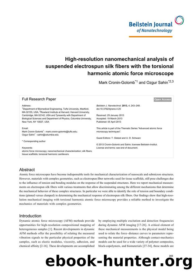 High-resolution nanomechanical analysis of suspended electrospun silk fibers with the torsional harmonic atomic force microscope by Mark Cronin-Golomb Ozgur Sahin