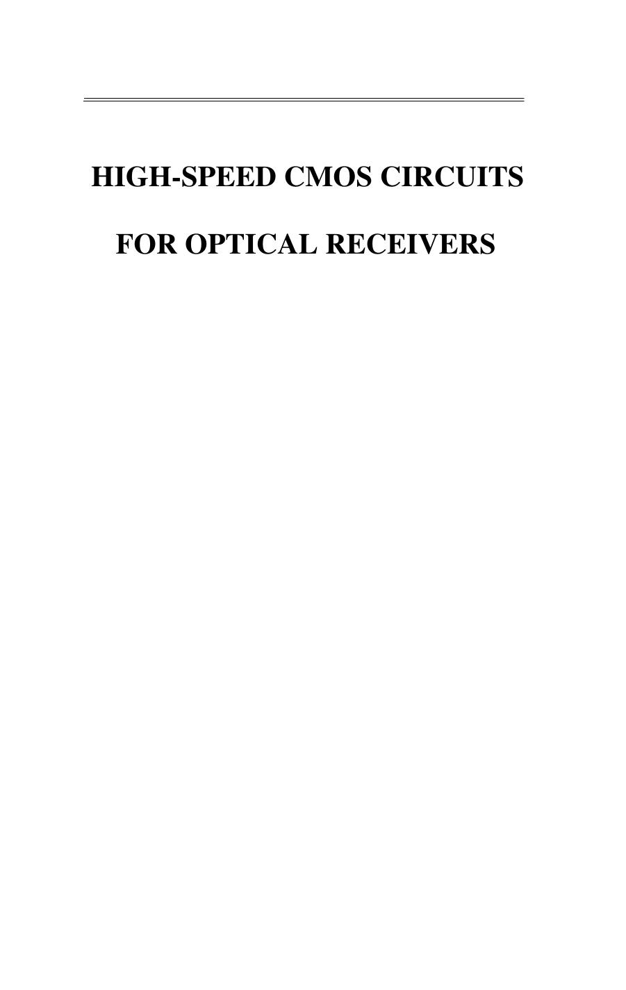 High-speed CMOS Circuits for Optical Receivers by Jafar Savoj Behzad Razavi (auth.)