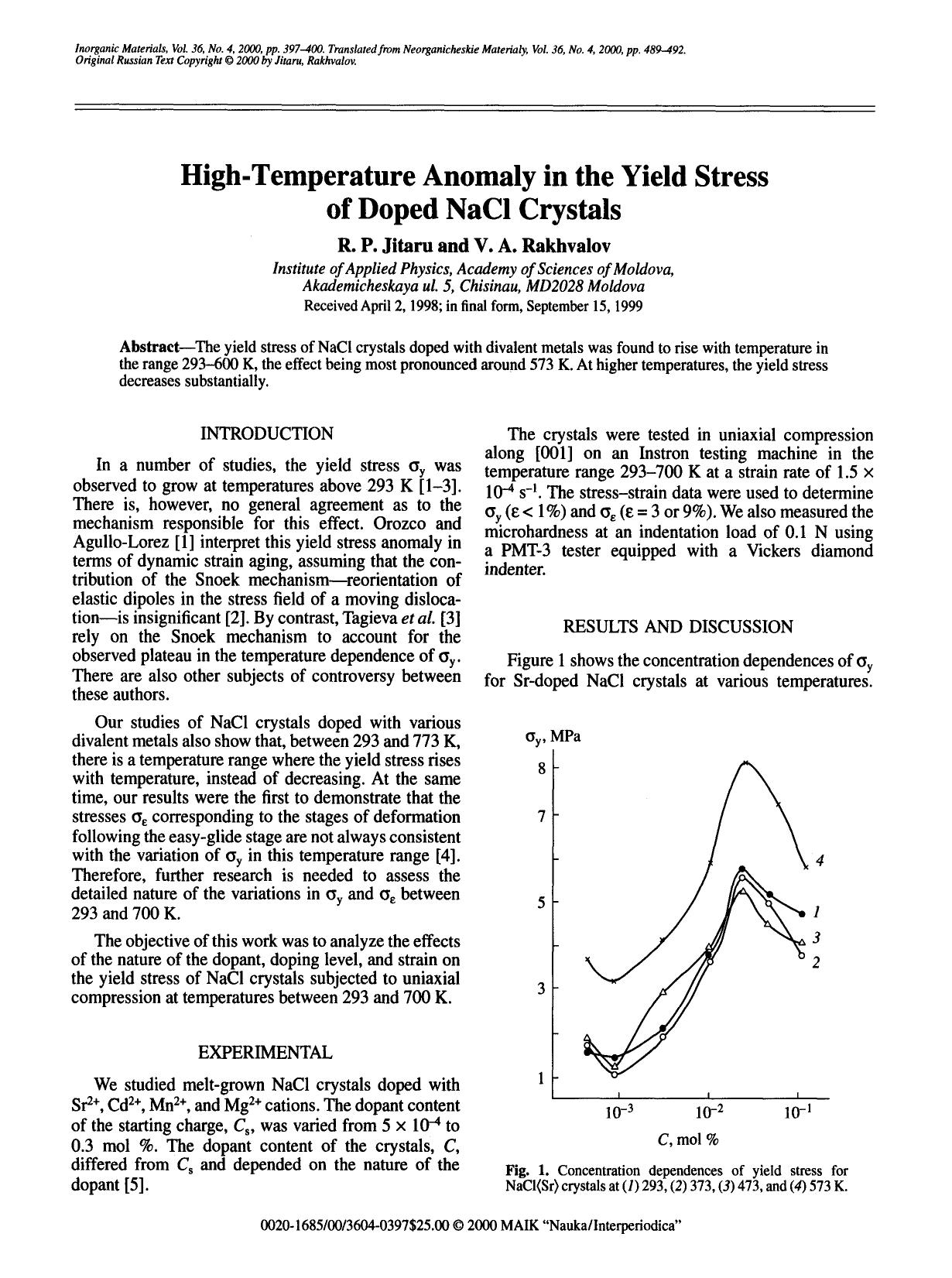 High-temperature anomaly in the yield stress of doped NaCl crystals by Unknown