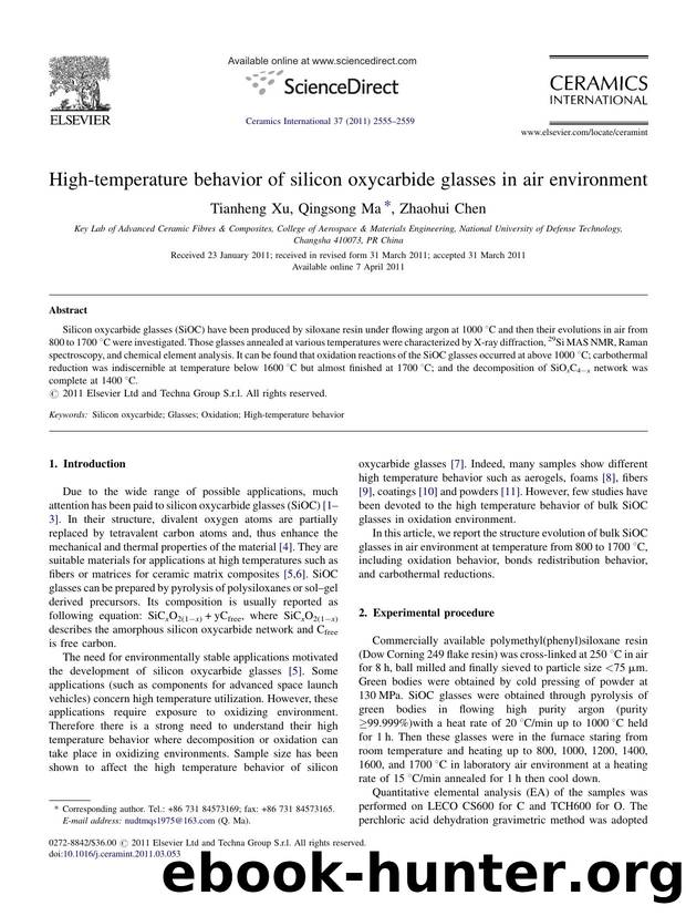 High-temperature behavior of silicon oxycarbide glasses in air environment by Tianheng Xu