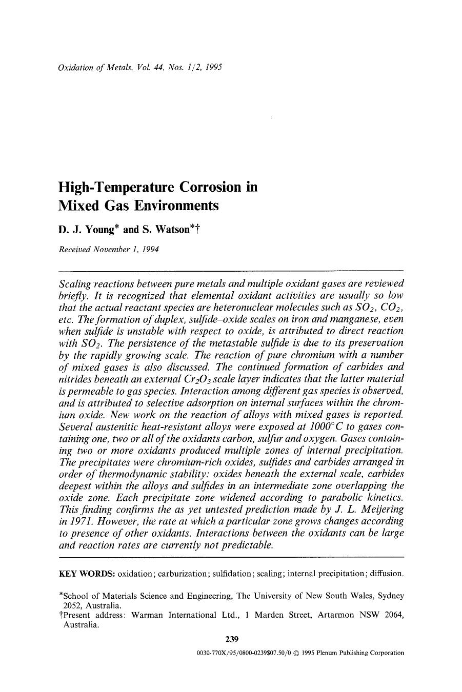 High-temperature corrosion in mixed gas environments by Unknown