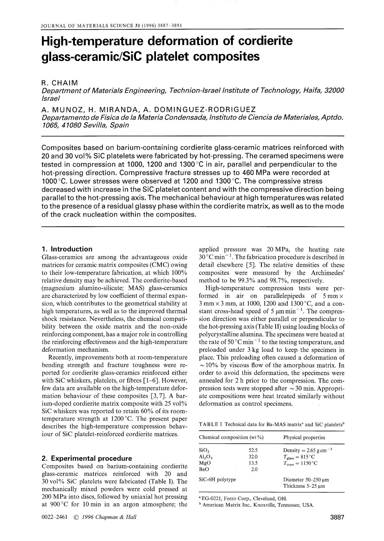 High-temperature deformation of cordierite glass-ceramicSiC platelet composites by Unknown