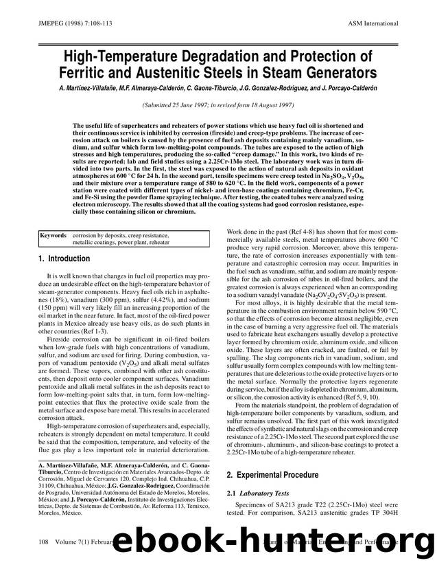 High-temperature degradation and protection of ferritic and austenitic steels in steam generators by Unknown