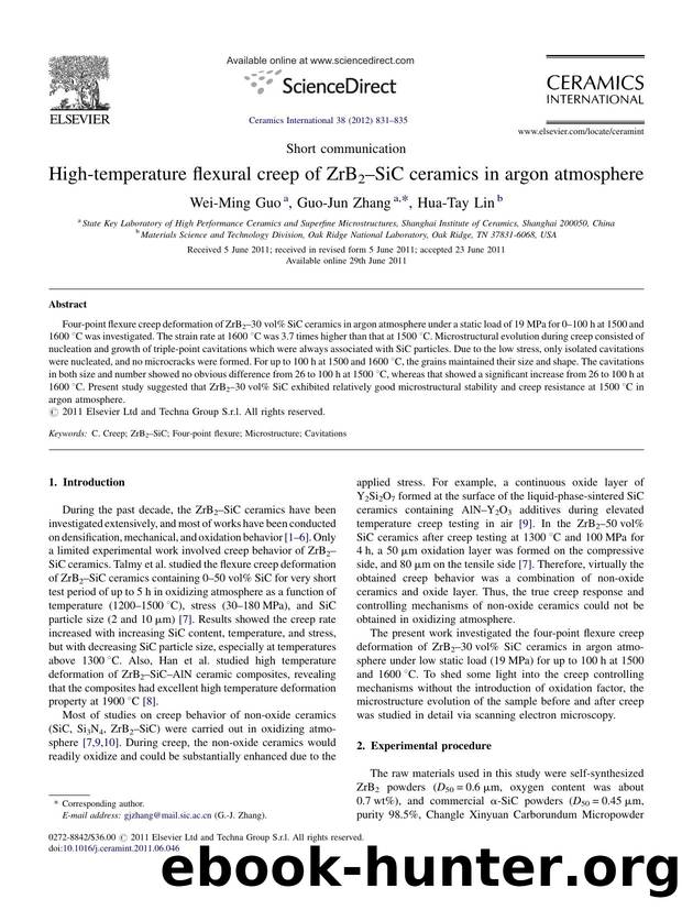 High-temperature flexural creep of ZrB2âSiC ceramics in argon atmosphere by Wei-Ming Guo