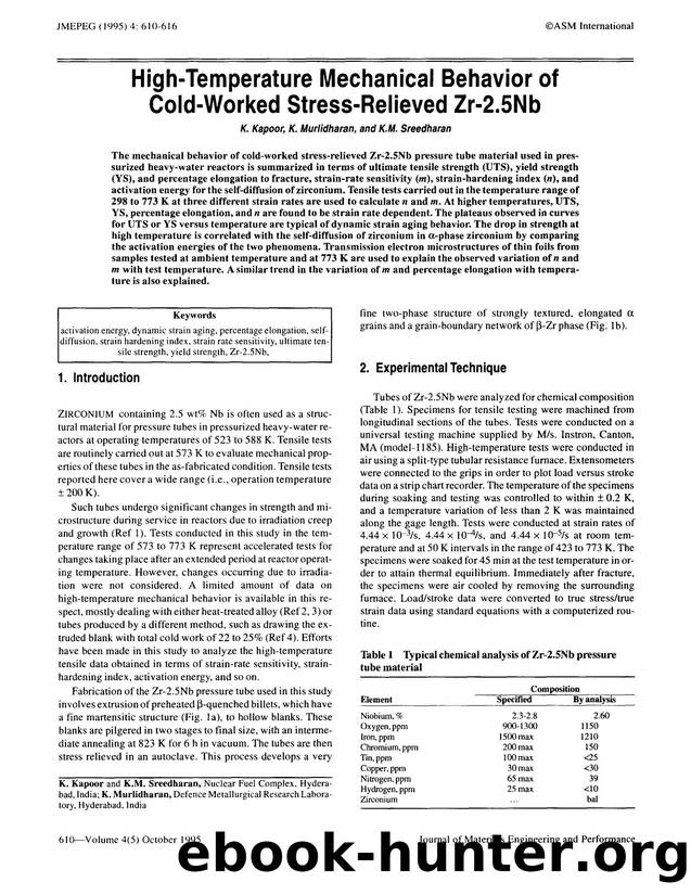 High-temperature mechanical behavior of cold-worked stress-relieved Zr-2.5Nb by Unknown