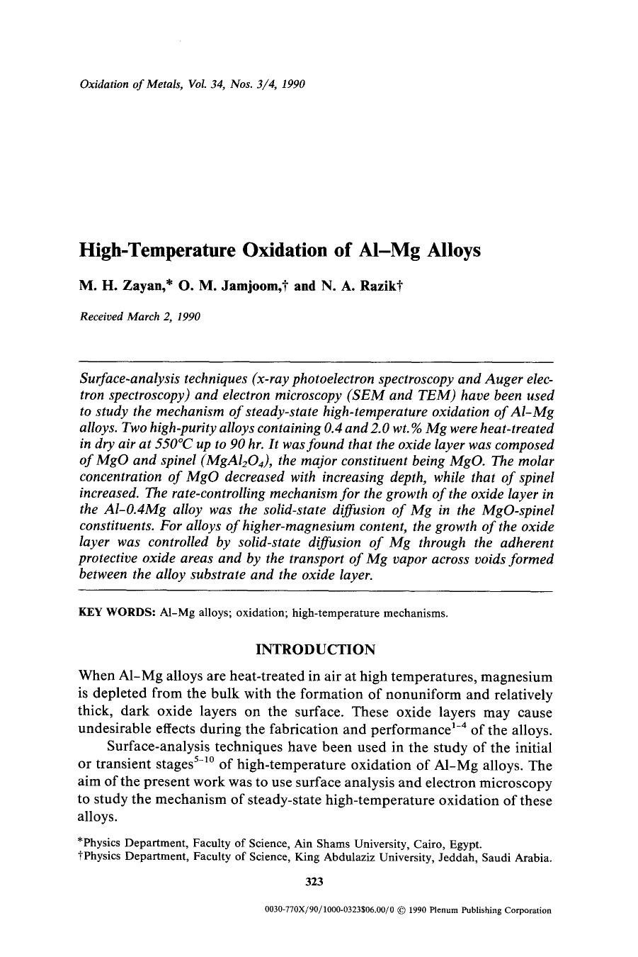 High-temperature oxidation of Al-Mg alloys by Unknown