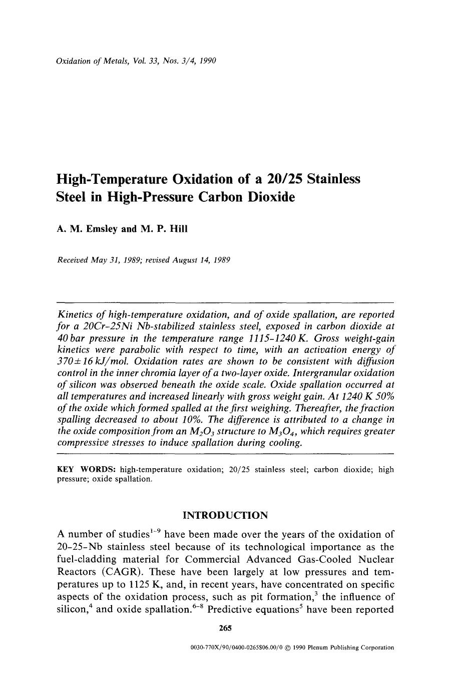 High-temperature oxidation of a 2025 stainless steel in high-pressure carbon dioxide by Unknown