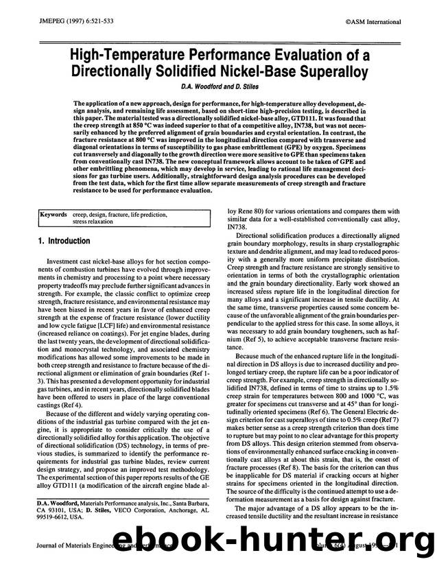 High-temperature performance evaluation of adirectionally solidified nickel-base superalloy by Unknown