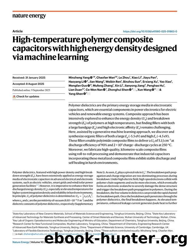 High-temperature polymer composite capacitors with high energy density designed via machine learning by unknow