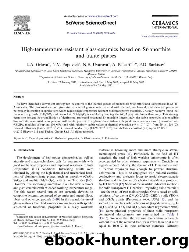 High-temperature resistant glass-ceramics based on Sr-anorthite and tialite phases by L.A. Orlova & N.V. Popovich & N.E. Uvarova & A. Paleari & P.D. Sarkisov