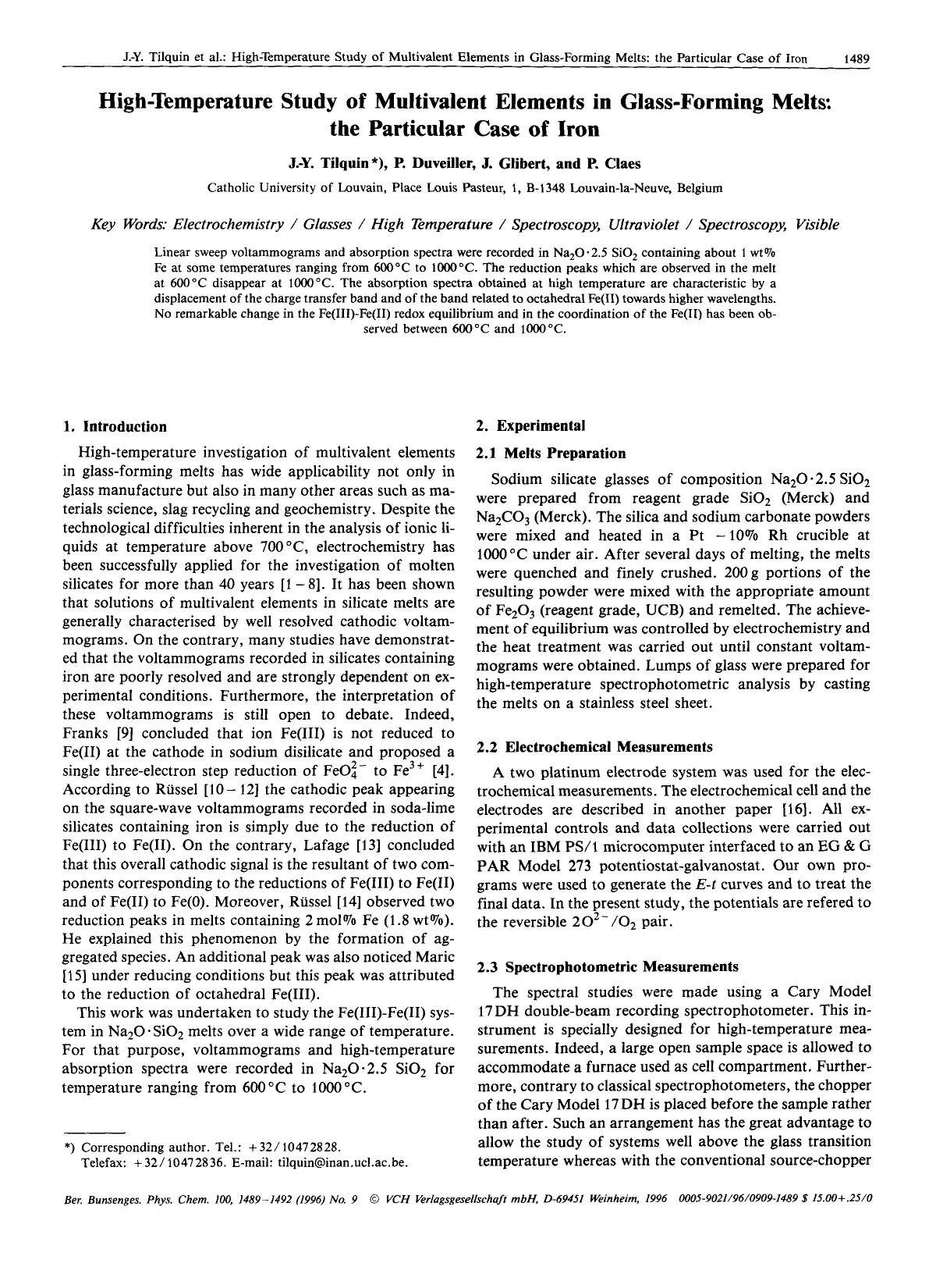 High-temperature study of multivalent elements in glass-forming melts: The particular case of iron by Unknown
