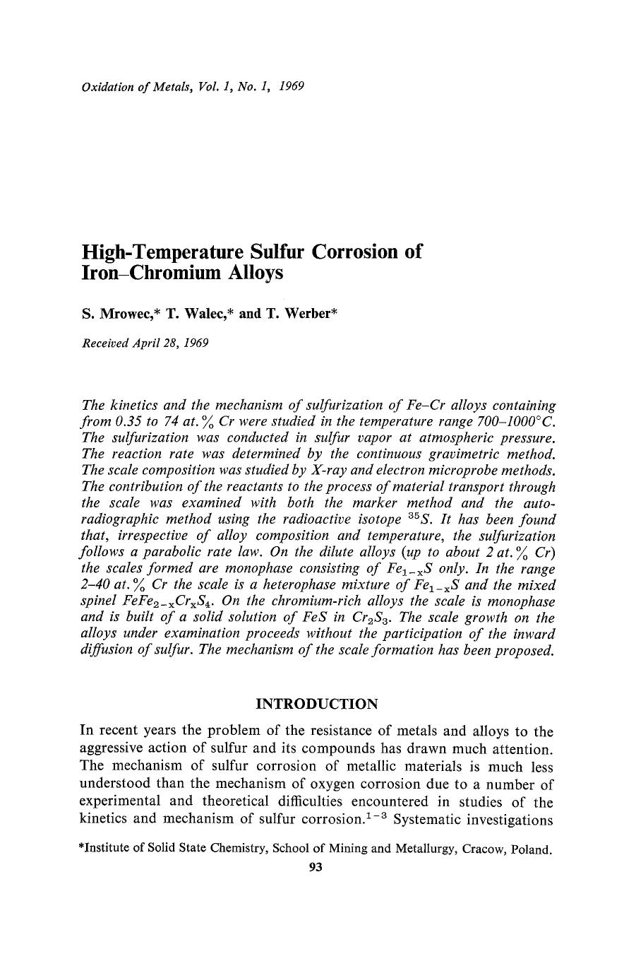 High-temperature sulfur corrosion of iron-chromium alloys by Unknown