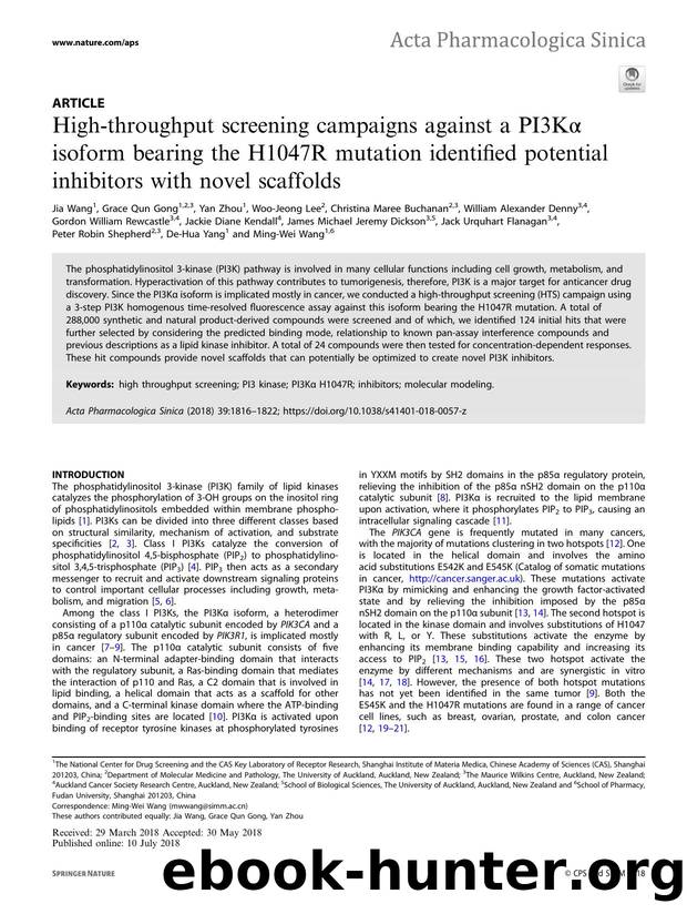 High-throughput screening campaigns against a PI3KÃÂ± isoform bearing the H1047R mutation identified potential inhibitors with novel scaffolds by unknow