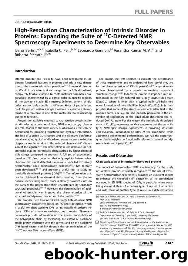 HighResolution Characterization of Intrinsic Disorder in Proteins: Expanding the Suite of 13CDetected NMR Spectroscopy Experiments to Determine Key Observables by Unknown