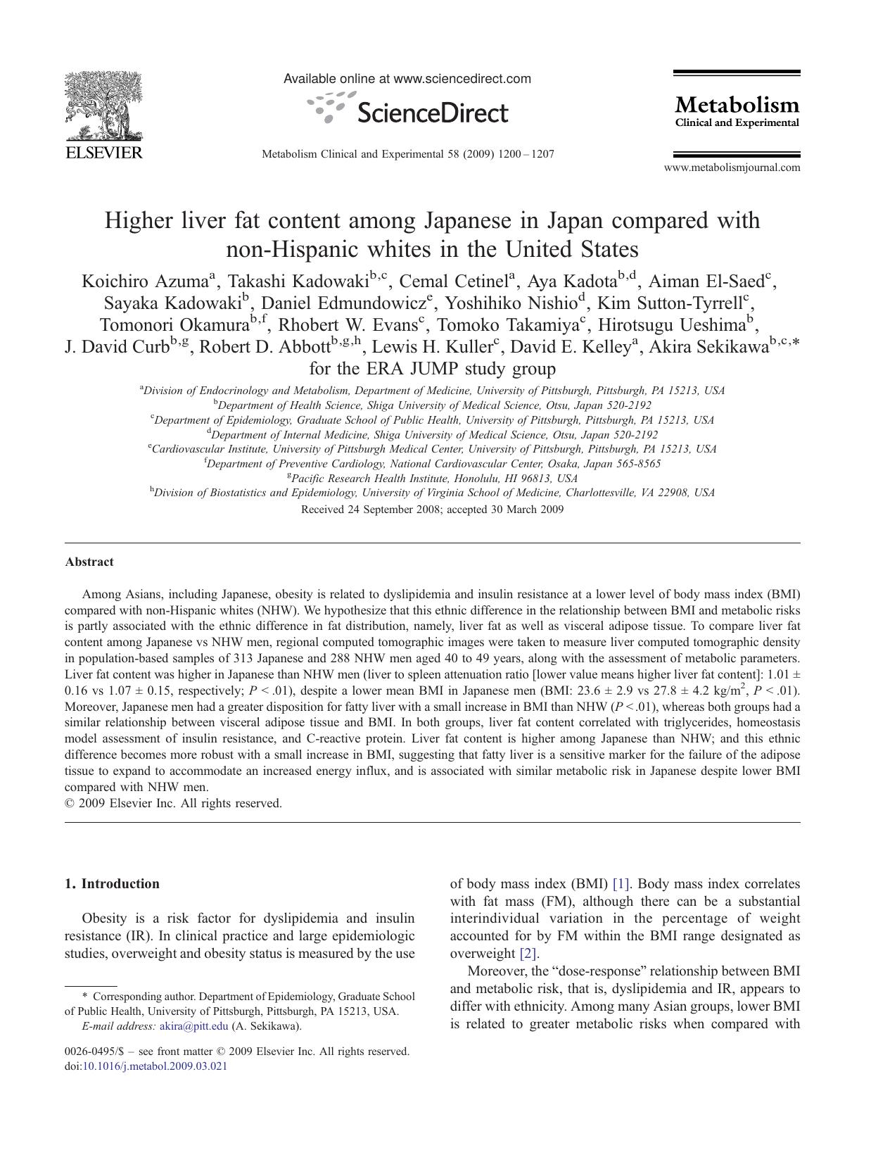 Higher liver fat content among Japanese in Japan compared with non-Hispanic whites in the United States by unknow