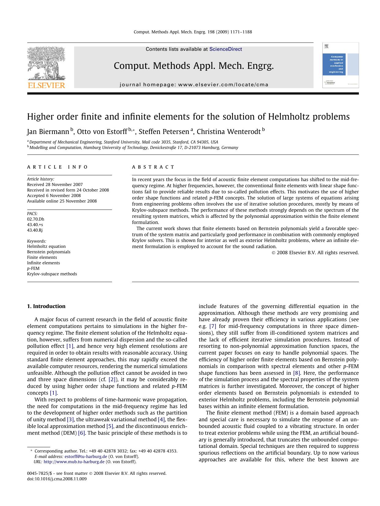 Higher order finite and infinite elements for the solution of Helmholtz problems by Jan Biermann; Otto von Estorff; Steffen Petersen; Christina Wenterodt