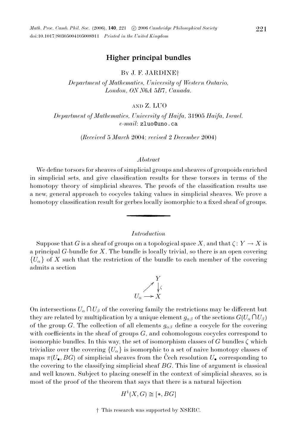 Higher principal bundles by J. F. JARDINE Z. LUO