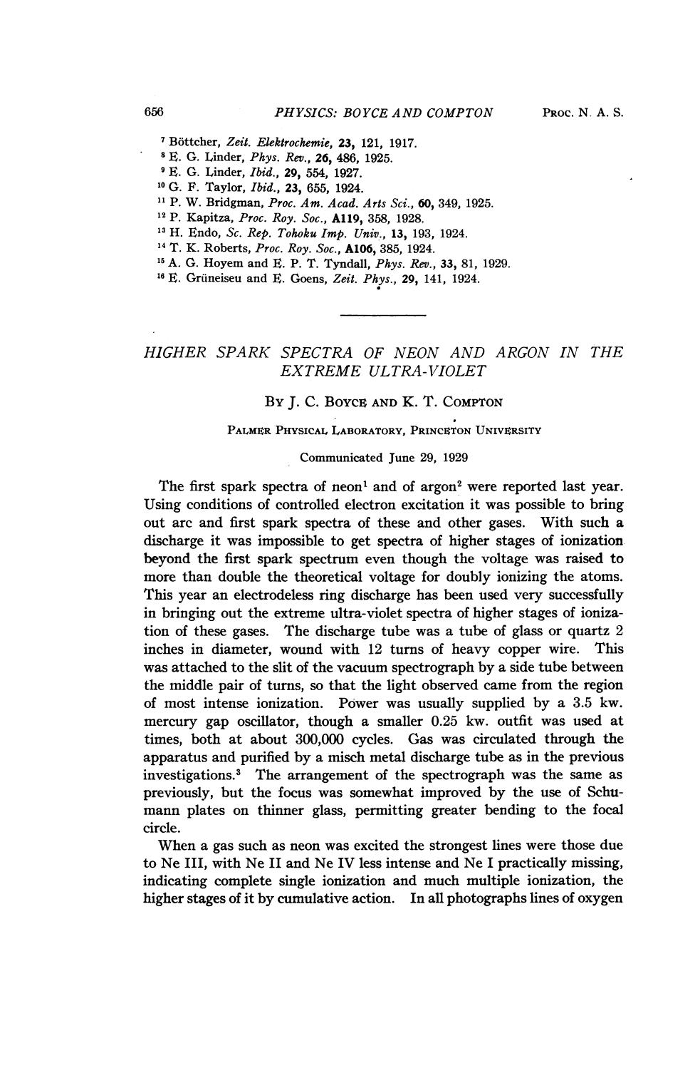 Higher spark spectra of neon and argon in the extreme ultra-violet by Boyce J.C. Compton K.T