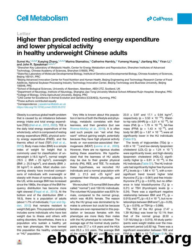 Higher than predicted resting energy expenditure and lower physical activity in healthy underweight Chinese adults by unknow