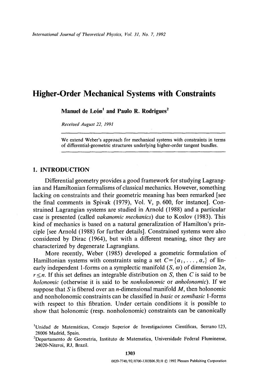 Higher-order mechanical systems with constraints by Unknown