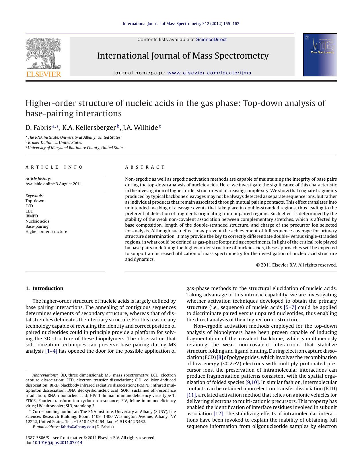 Higher-order structure of nucleic acids in the gas phase: Top-down analysis of base-pairing interactions by D. Fabris