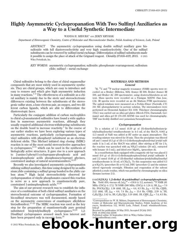Highly Asymmetric Cyclopropanation With Two Sulfinyl Auxiliaries as a Way to a Useful Synthetic Intermediate by Wanda H. Midura and Jerzy Krysiak