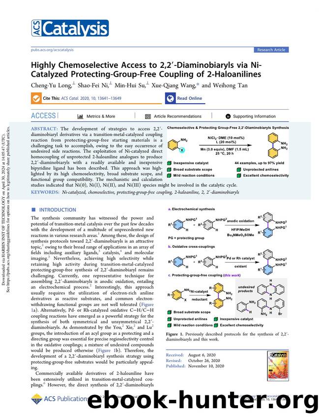 Highly Chemoselective Access to 2,2â²-Diaminobiaryls via Ni-Catalyzed Protecting-Group-Free Coupling of 2-Haloanilines by Cheng-Yu Long Shao-Fei Ni Min-Hui Su Xue-Qiang Wang & Weihong Tan