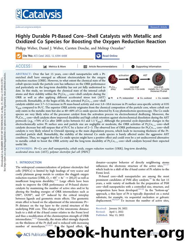 Highly Durable Pt-Based CoreâShell Catalysts with Metallic and Oxidized Co Species for Boosting the Oxygen Reduction Reaction by Philipp Weber Daniel J. Weber Carsten Dosche & Mehtap Oezaslan