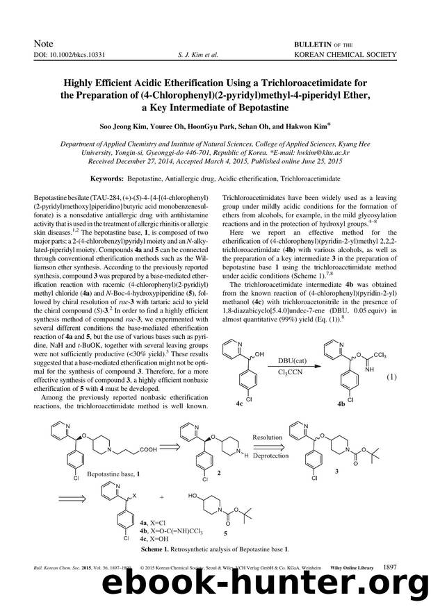 Highly Efficient Acidic Etherification Using a Trichloroacetimidate for the Preparation of (4-Chlorophenyl)(2-pyridyl)methyl-4-piperidyl Ether, a Key Intermediate of Bepotastine by Unknown