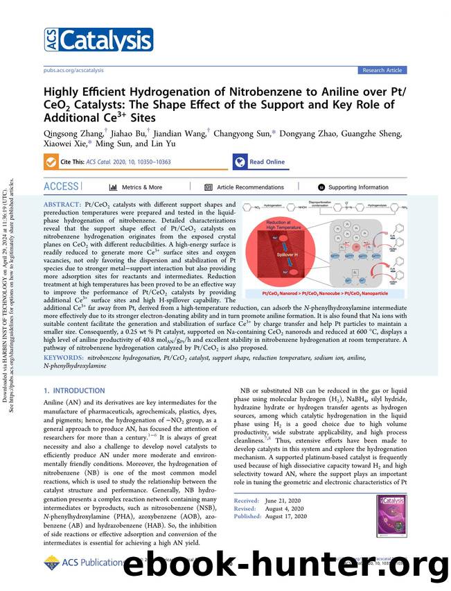 Highly Efficient Hydrogenation of Nitrobenzene to Aniline over PtCeO2 Catalysts: The Shape Effect of the Support and Key Role of Additional Ce3+ Sites by unknow