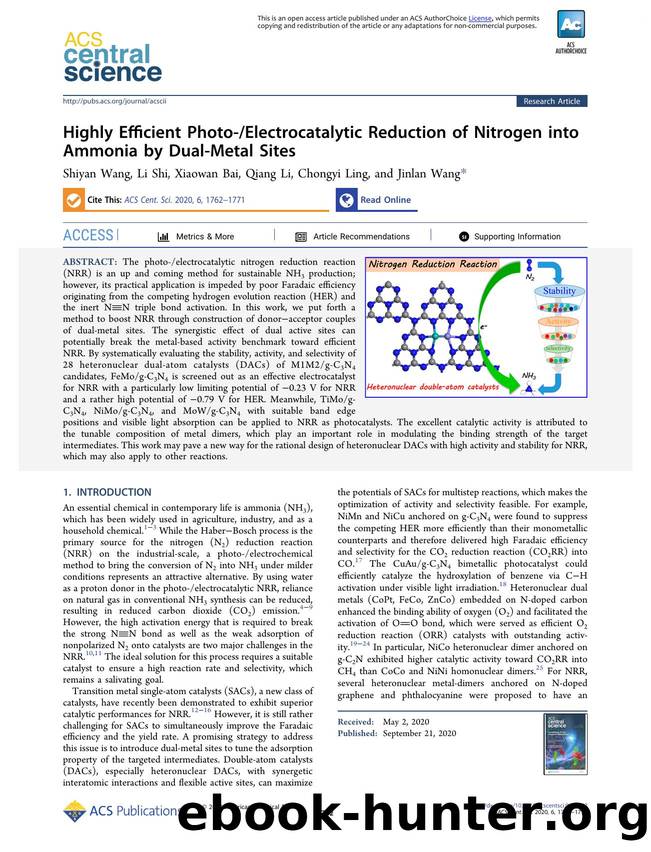Highly Efficient Photo-Electrocatalytic Reduction of Nitrogen into Ammonia by Dual-Metal Sites by unknow