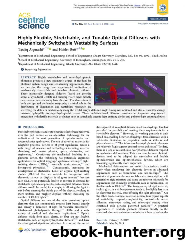 Highly Flexible, Stretchable, and Tunable Optical Diffusers with Mechanically Switchable Wettability Surfaces by Tawfiq Alqurashi (ORCID: 0000-0002-8678-0575) & Haider Butt (ORCID: 0000-0003-2434-9525)