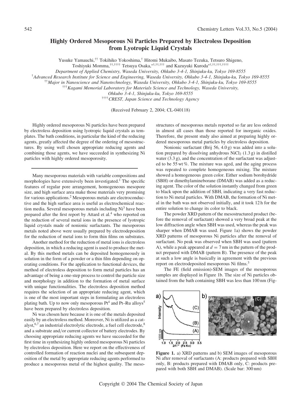 Highly Ordered Mesoporous Ni Particles Prepared by Electroless Deposition from Lyotropic Liquid Crystals by unknow