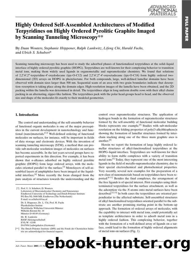Highly Ordered Self-Assembled Architectures of Modified Terpyridines on Highly Ordered Pyrolitic Graphite Imaged by Scanning Tunneling Microscopy by Unknown