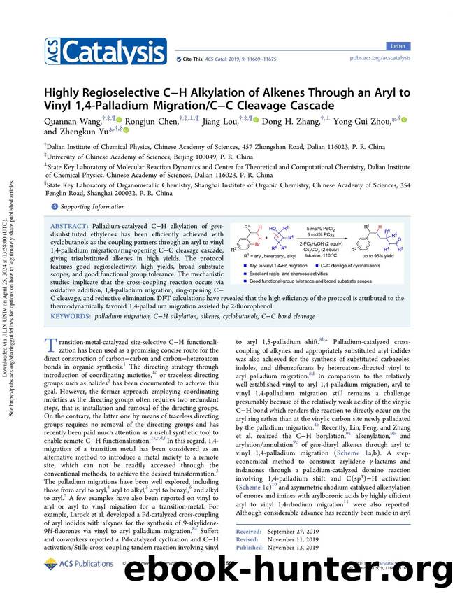 Highly Regioselective CâH Alkylation of Alkenes Through an Aryl to Vinyl 1,4-Palladium MigrationCâC Cleavage Cascade by Quannan Wang Rongjun Chen Jiang Lou Dong H. Zhang Yong-Gui Zhou & Zhengkun Yu