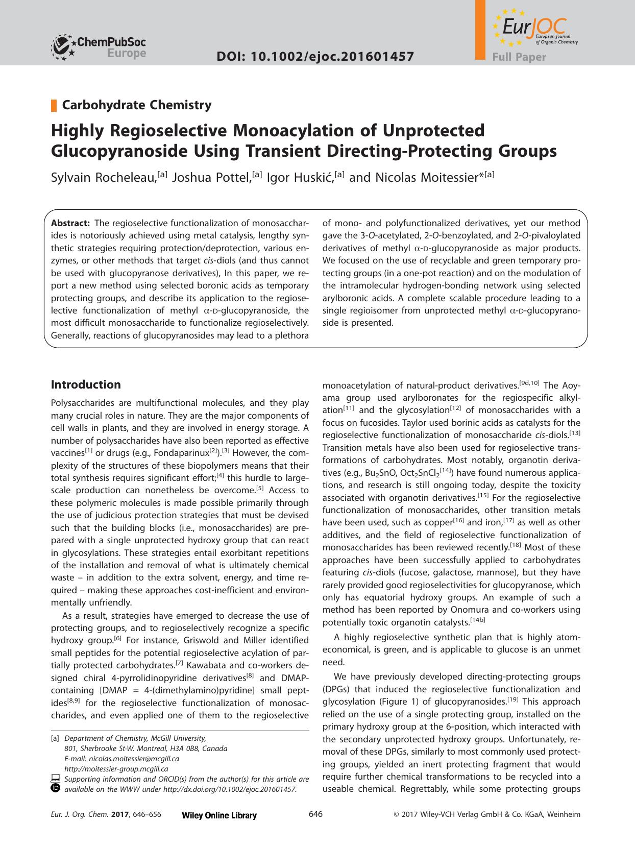 Highly Regioselective Monoacylation of Unprotected Glucopyranoside Using Transient Directing&#x02010;Protecting Groups by Unknown
