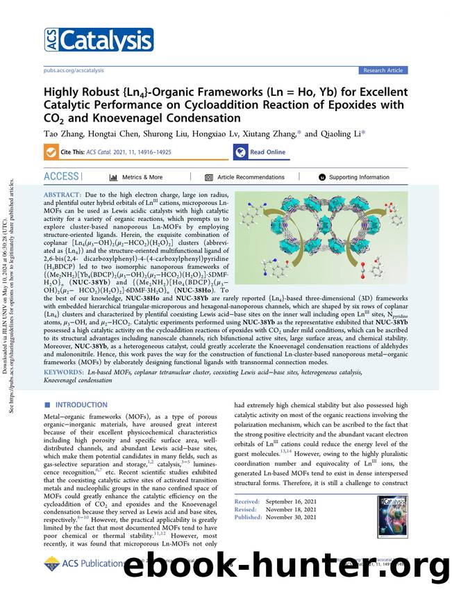 Highly Robust {Ln4}-Organic Frameworks (Ln = Ho, Yb) for Excellent Catalytic Performance on Cycloaddition Reaction of Epoxides with CO2 and Knoevenagel Condensation by Tao Zhang Hongtai Chen Shurong Liu Hongxiao Lv Xiutang Zhang & Qiaoling Li