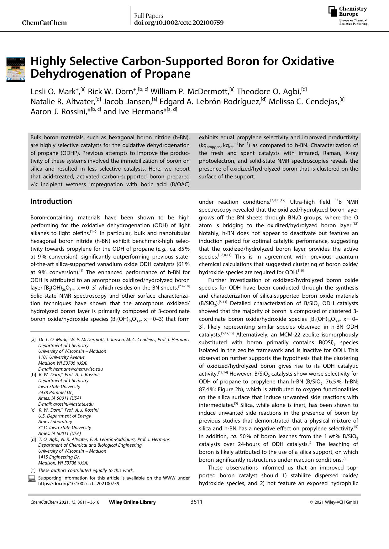 Highly Selective CarbonâSupported Boron for Oxidative Dehydrogenation of Propane by Unknown