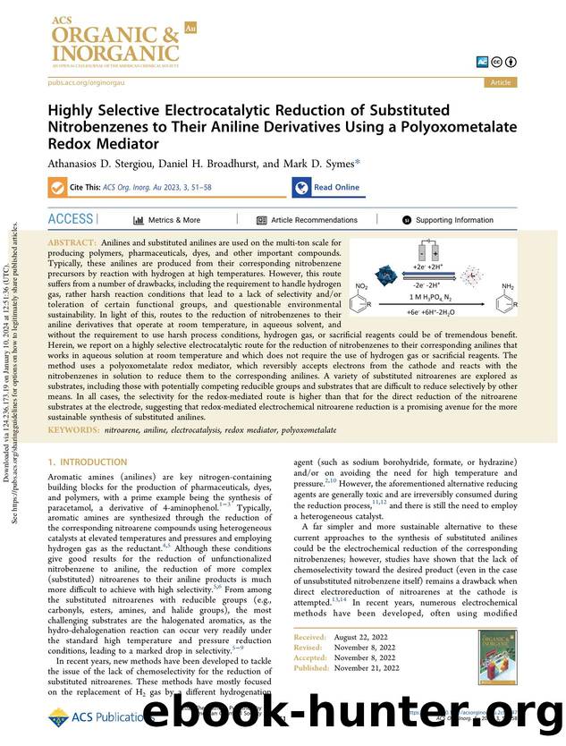 Highly Selective Electrocatalytic Reduction of Substituted Nitrobenzenes to Their Aniline Derivatives Using a Polyoxometalate Redox Mediator by Athanasios D. Stergiou Daniel H. Broadhurst & Mark D. Symes